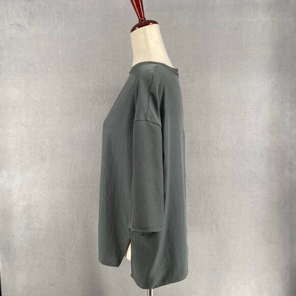 Vince Rib Trim Woven Top Womens S Oversized Boxy Lagenlook Chic Minimalist Grey - Picture 4 of 16